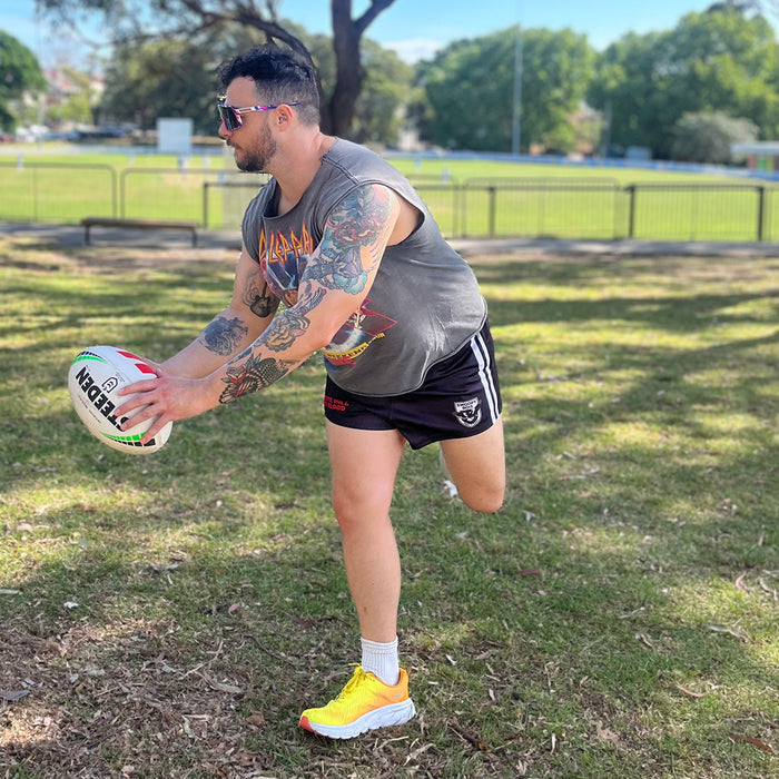 Swoopy Swoopy Boiz Footy Shorts– Shop by Brown Cardigan